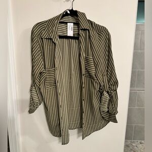 Green Stripe button down blouse